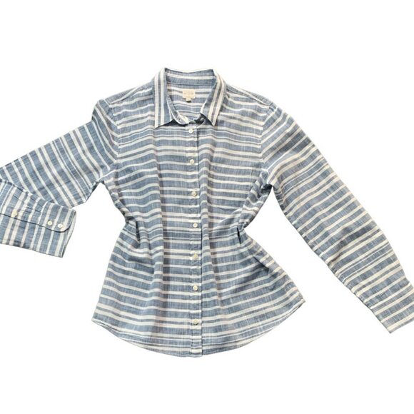J. Crew The Perfect Shirt Cotton Button Down Sz L Blue & White Striped 118C - Picture 2 of 8